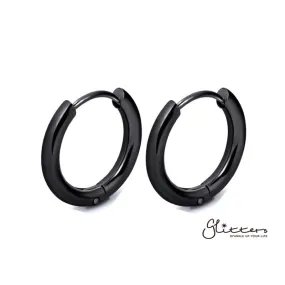 Black Titanium I.P Stainless Steel Round Huggie Hoop Earrings