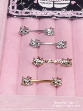 Bling Kitten Head Nipple Rings Set