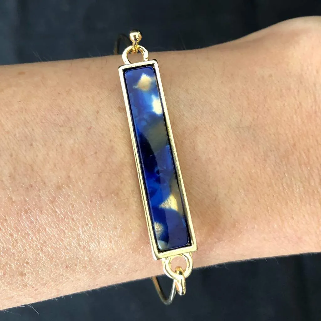 Blue Marbled Gold Bar Bracelet