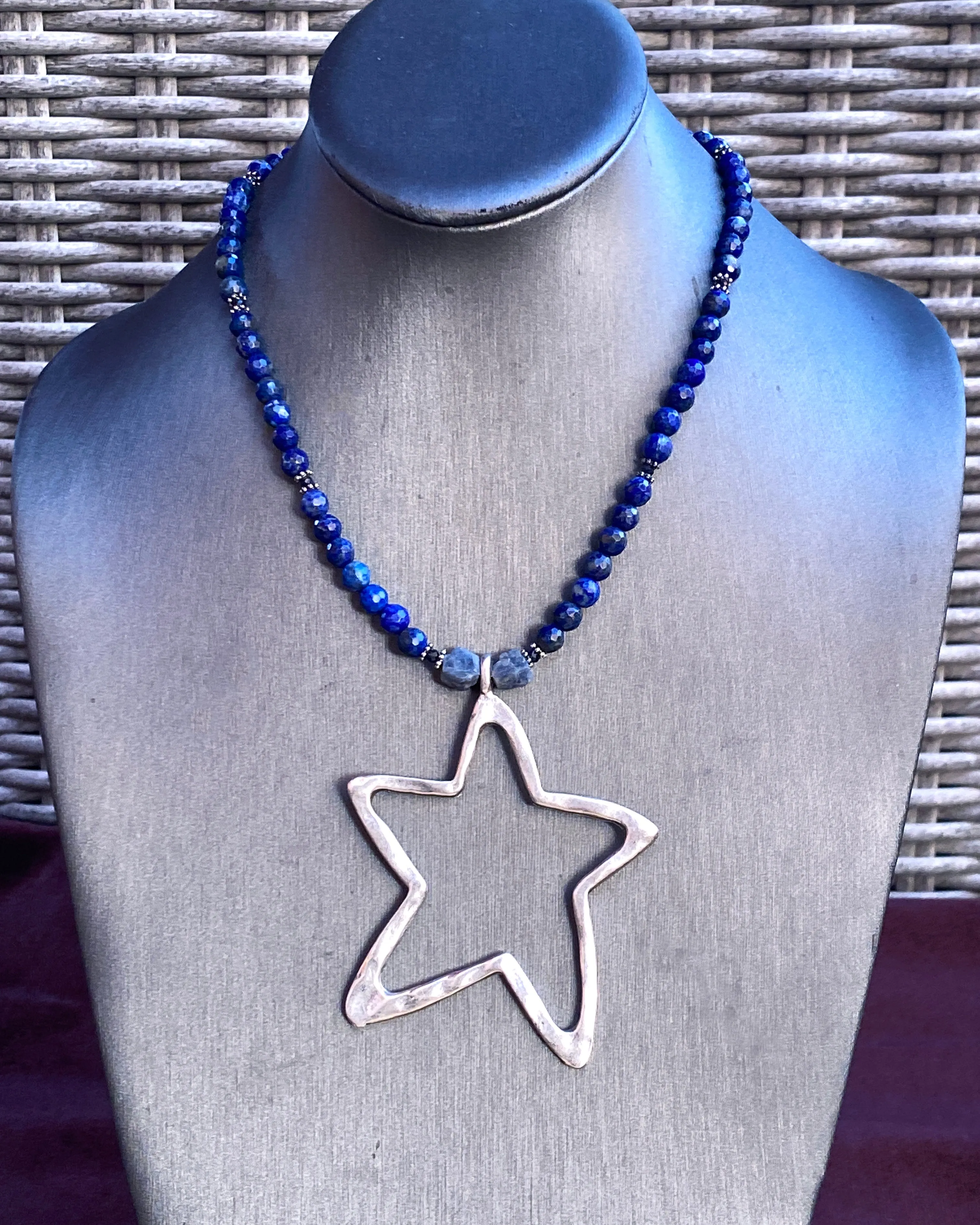 Blue Sapphire and Lapis Lazuli Star Necklace