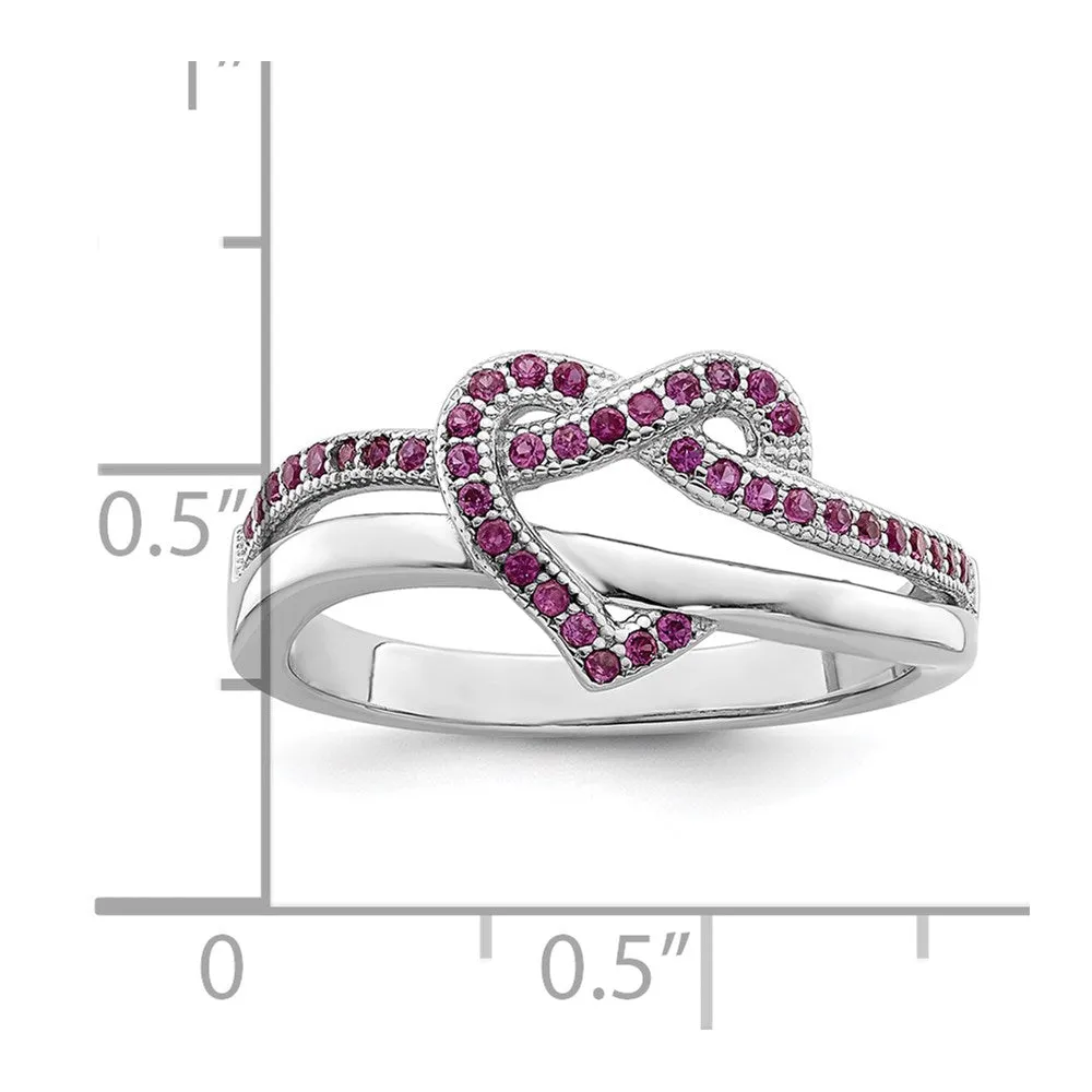 Brilliant Embers Sterling Silver Rhodium-Plated 41 Stone Micro Pav Red & White CZ Heart Ring