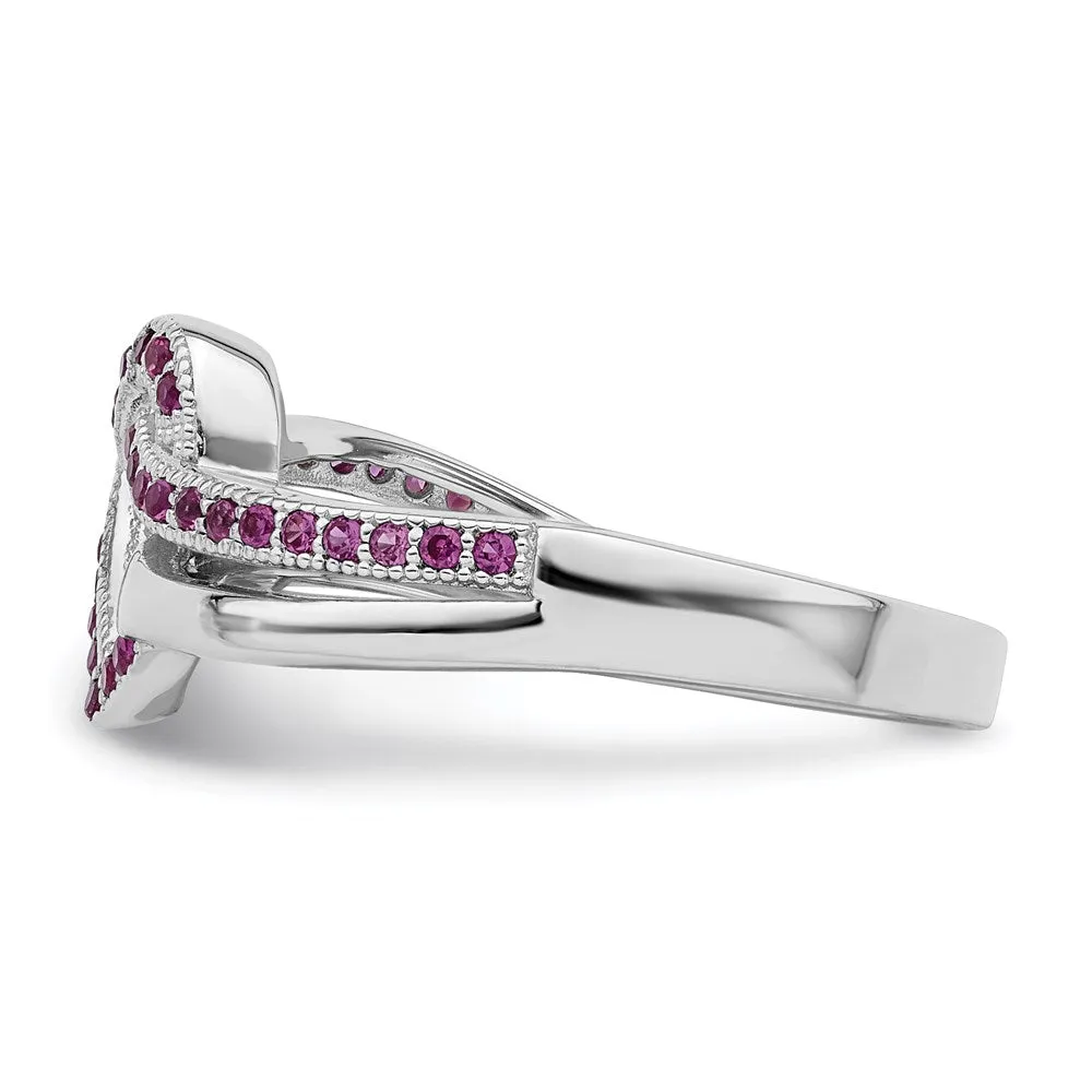 Brilliant Embers Sterling Silver Rhodium-Plated 41 Stone Micro Pav Red & White CZ Heart Ring