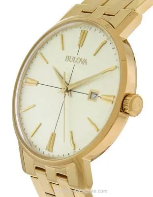 Bulova Mens Classic Collection Watch - Cream Dial - Gold-Tone - Date - Bracelet