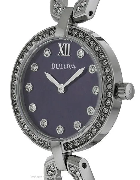 Bulova Womens Crystal Bangle Style Watch - Stainless - Black Mother of Pearl