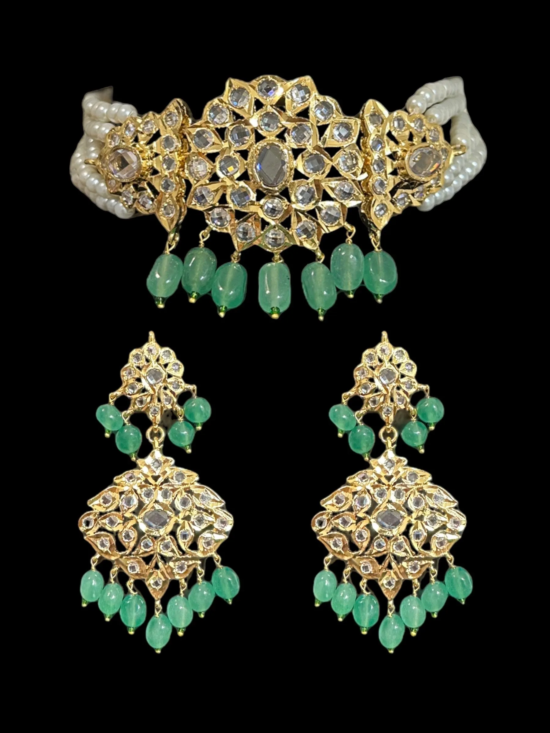 C300 Lekha choker set ( green beads ) (   READY TO SHIP )