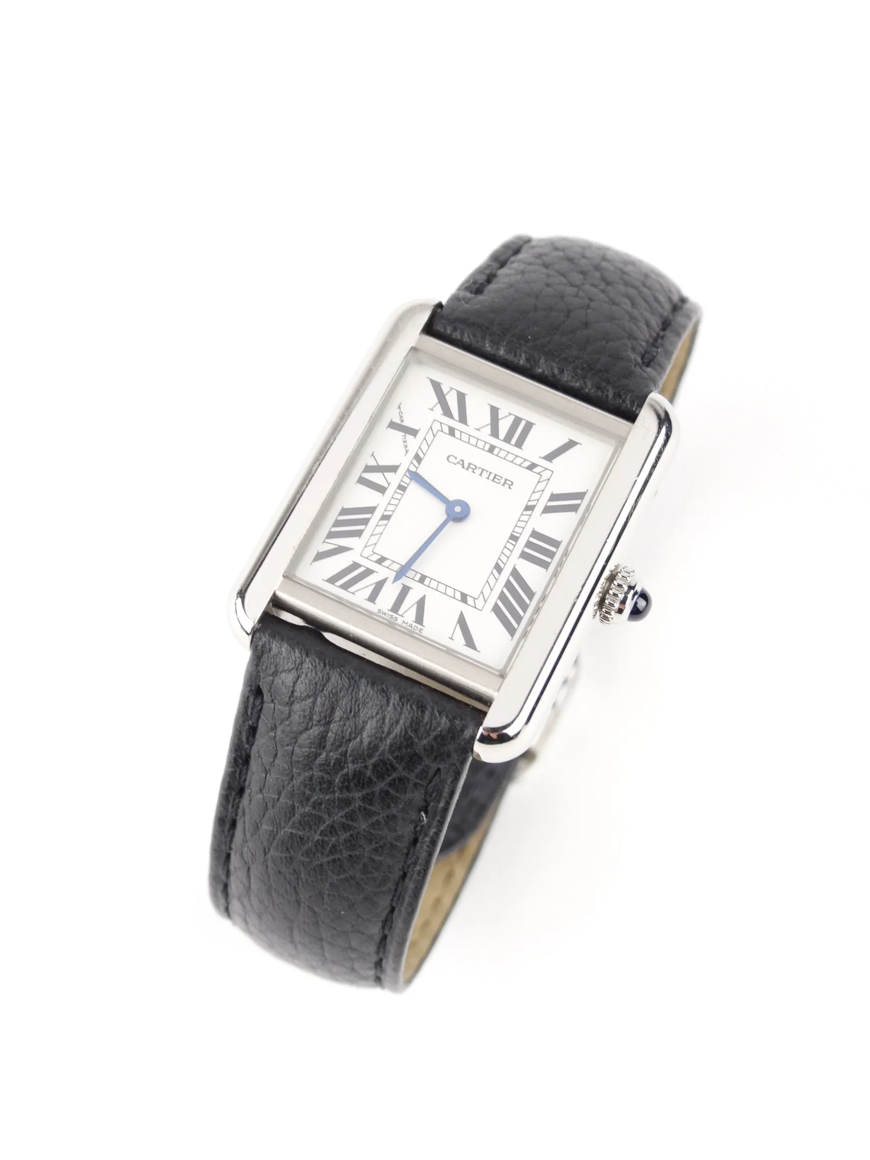 Cartier Stainless Steel and Black Leather Tank Solo 22mm