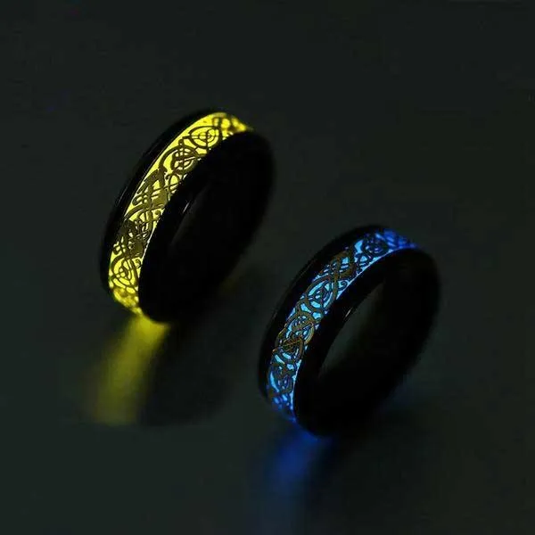 Celtic Dragon Glow In The Dark Ring (Yellow or Blue Glow)