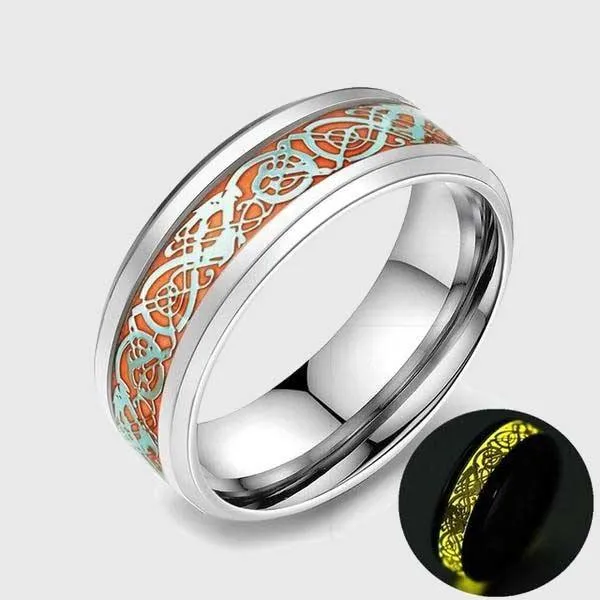 Celtic Dragon Glow In The Dark Ring (Yellow or Blue Glow)