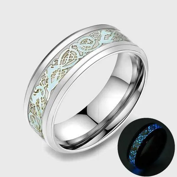 Celtic Dragon Glow In The Dark Ring (Yellow or Blue Glow)