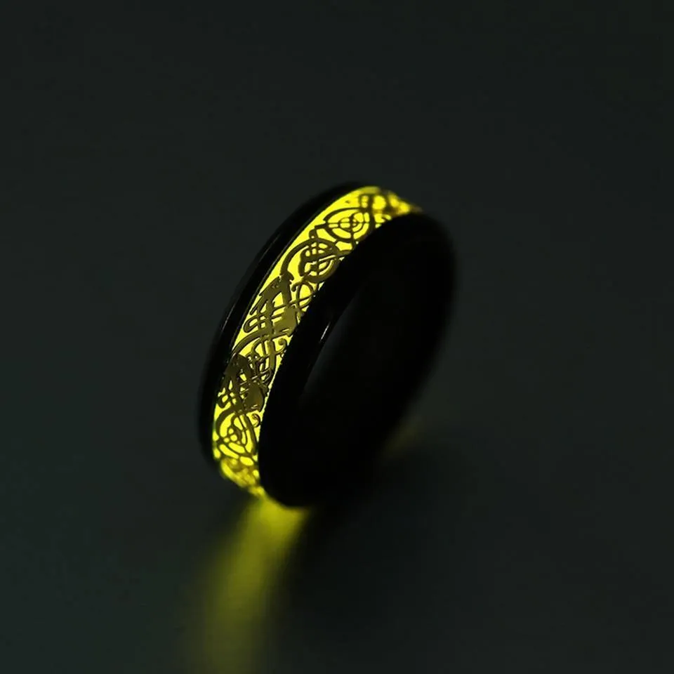 Celtic Dragon Glow In The Dark Ring (Yellow or Blue Glow)