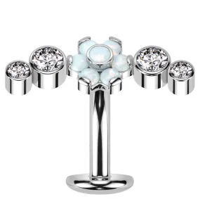 Centered Flower Arch White Opalite Titanium Threadless Floating Belly Button Ring