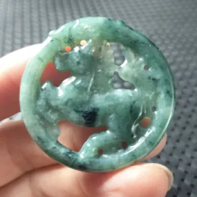 Certified Green Burma Natural Type A Jade Jadeite Carved Horse 马到成功 Pendant