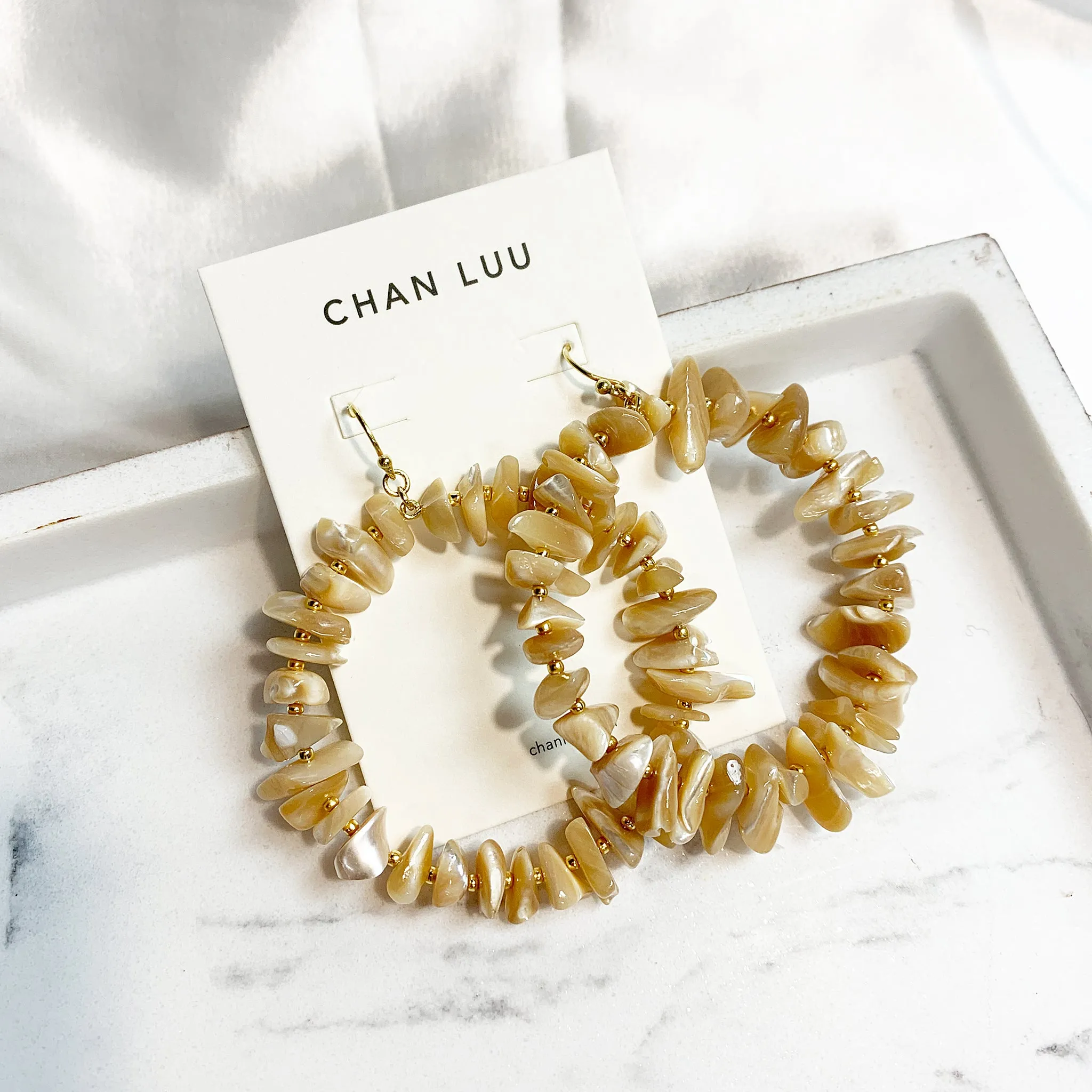 Chan Luu Seychelles Statement Hoop Earrings in Natural Mother of Pearl and Gold