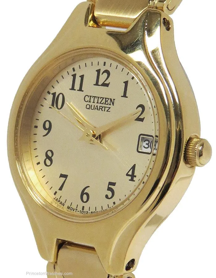 Citizen Quartz Gold-Tone Ladies Date Watch - Champagne Dial - Bracelet - 30M WR