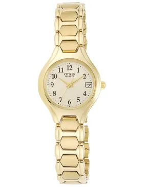 Citizen Quartz Gold-Tone Ladies Date Watch - Champagne Dial - Bracelet - 30M WR