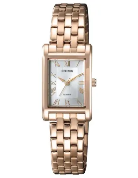 Citizen Womens Quartz Watch - Silver-Tone Dial - Rose-Tone Case & Bracelet