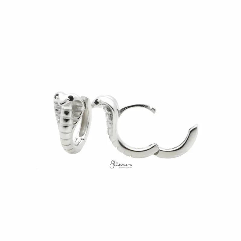 Cobra Huggie Hoop Earrings - Silver