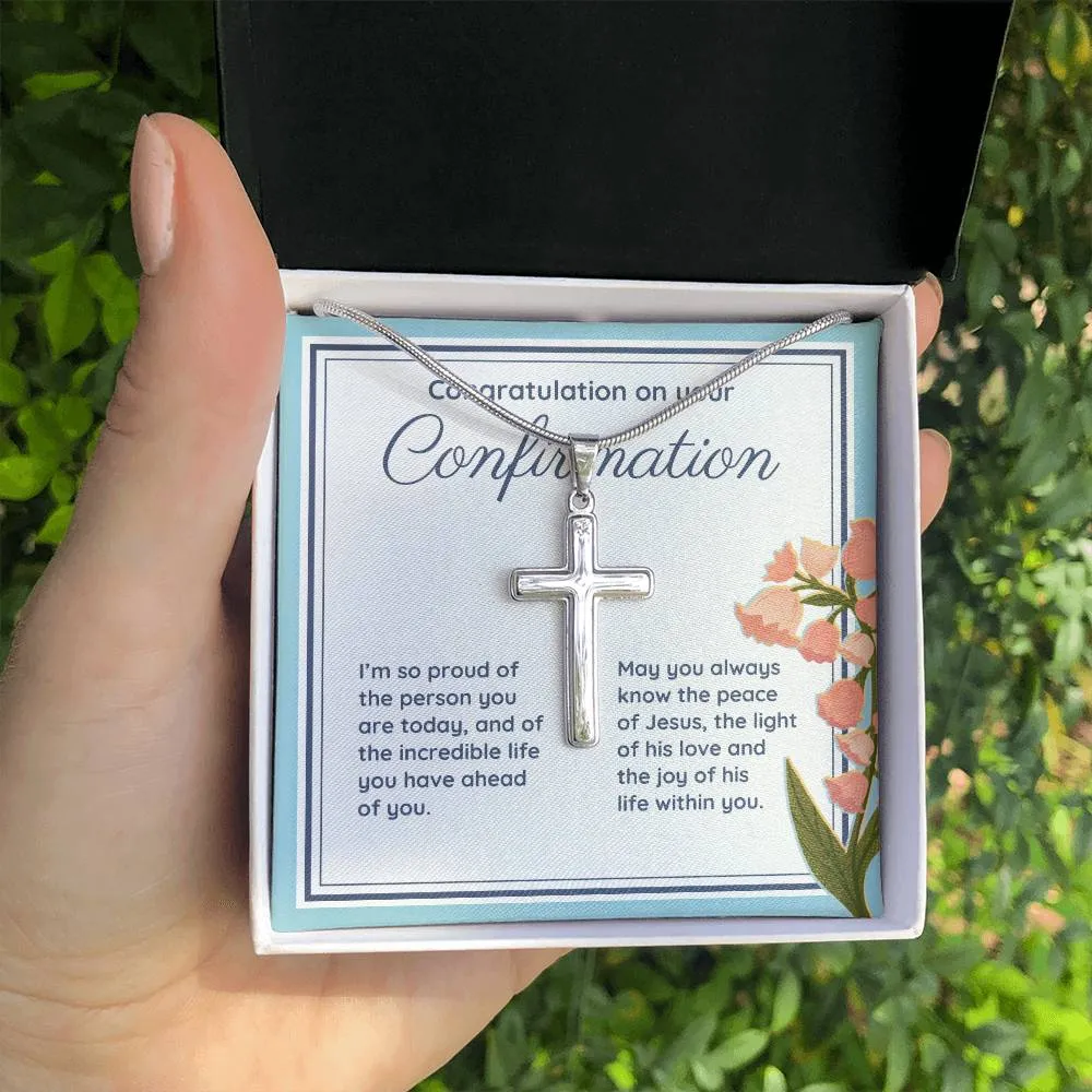 Confirmation Gift for Girls, I'm Proud of the Person You Are Today Stainless Steel Cross Necklace