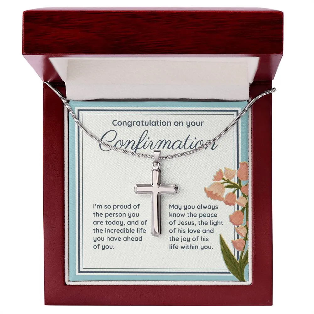 Confirmation Gift for Girls, I'm Proud of the Person You Are Today Stainless Steel Cross Necklace