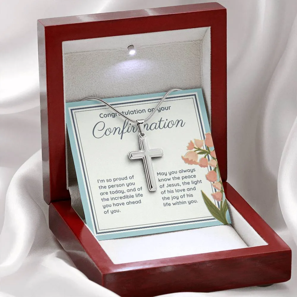 Confirmation Gift for Girls, I'm Proud of the Person You Are Today Stainless Steel Cross Necklace