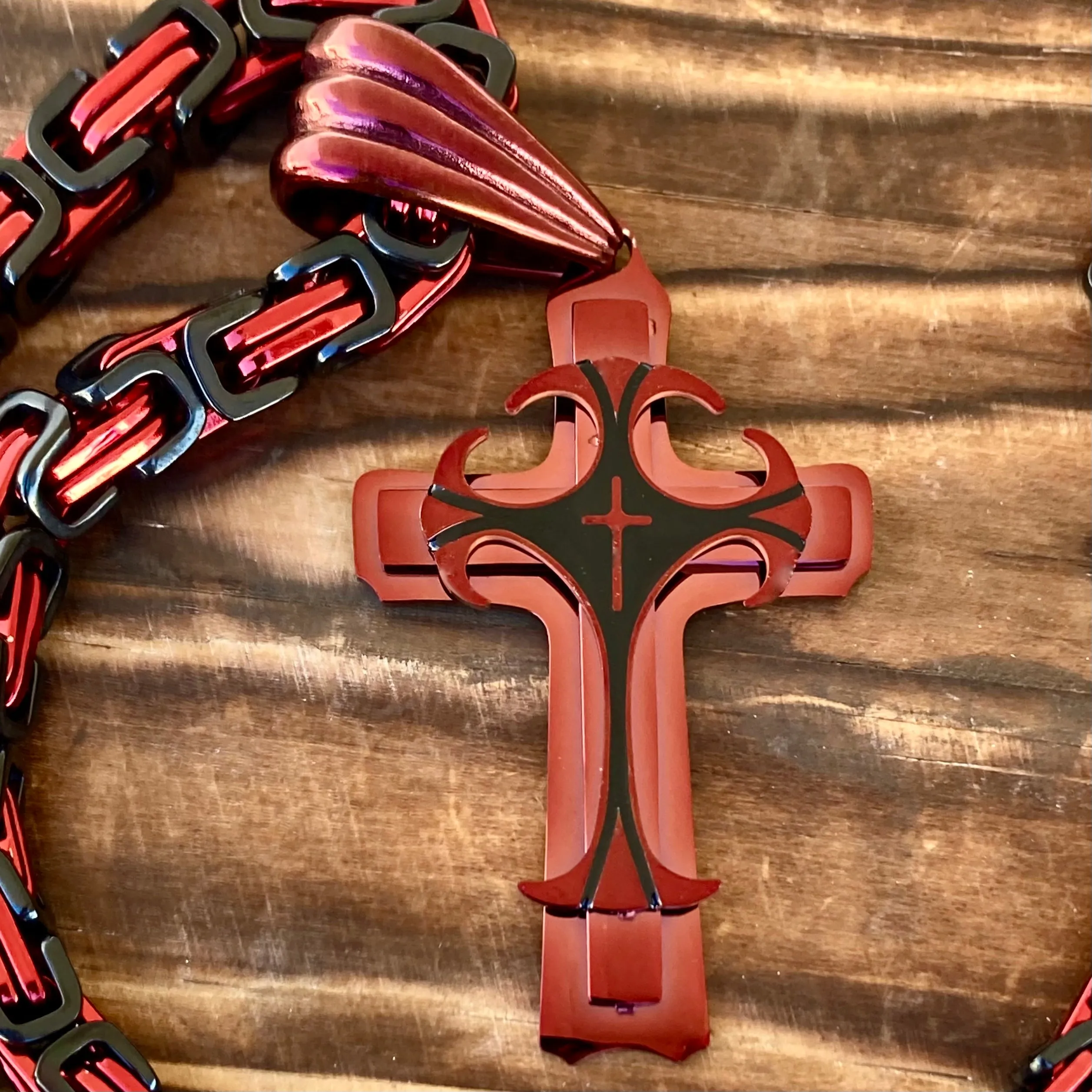 Cross - Risen Cross Red Pendant - Necklace - PEN833