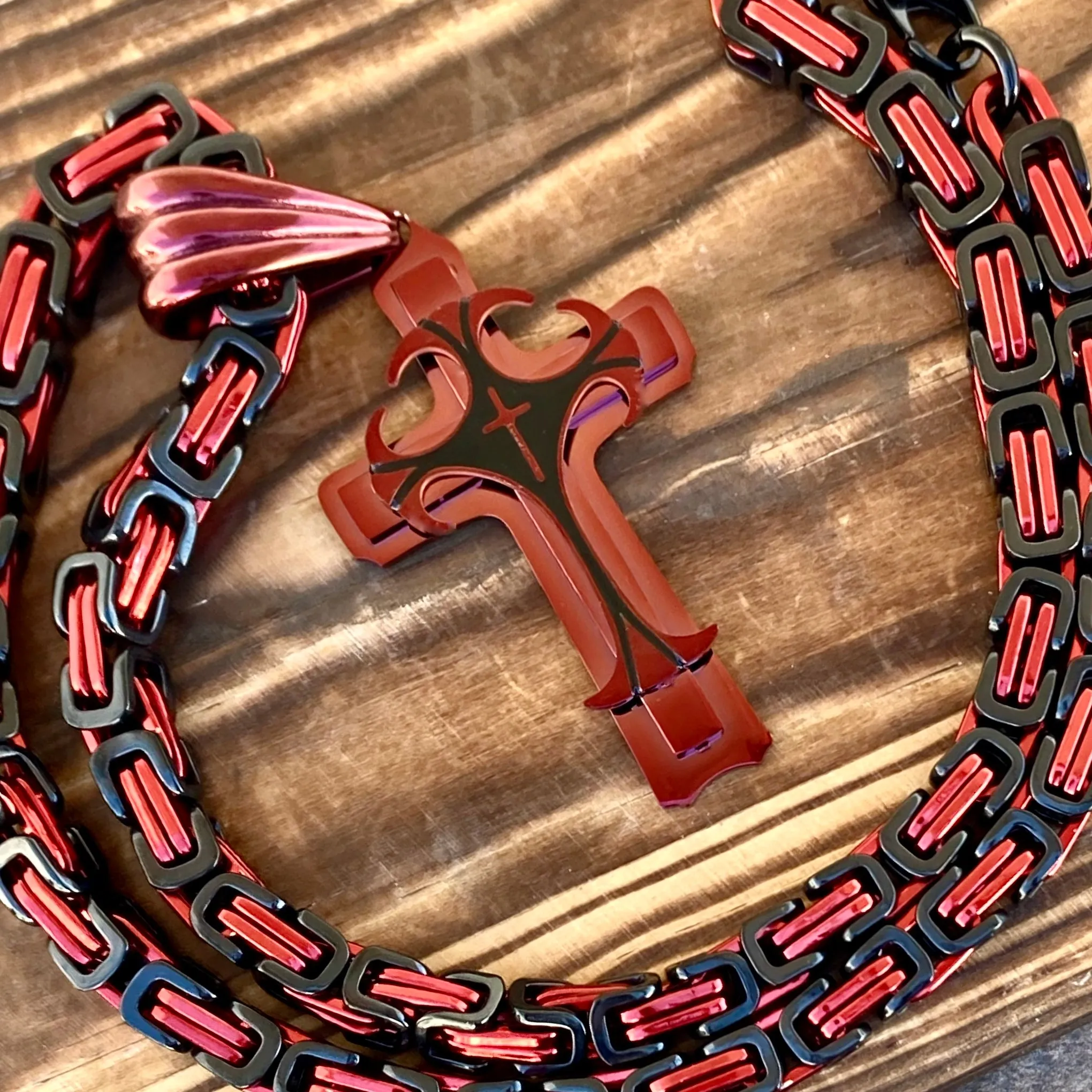 Cross - Risen Cross Red Pendant - Necklace - PEN833