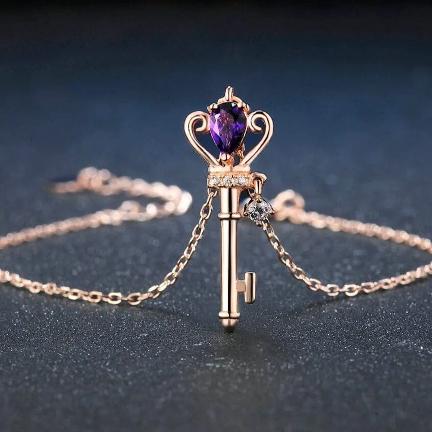 Crown Key 6x4mm 0.4ct Natural Teardrop Amethyst Charm Bracelet