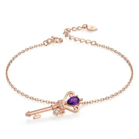 Crown Key 6x4mm 0.4ct Natural Teardrop Amethyst Charm Bracelet