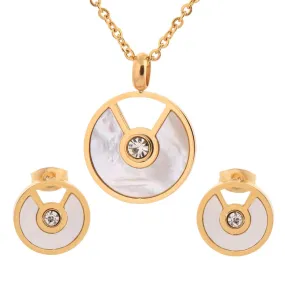 Crystal and Shell Gold-Plated Necklace & Earrings Wedding Jewelry Set