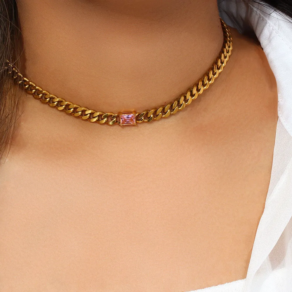 Cuban Chain Crystal Necklace Choker