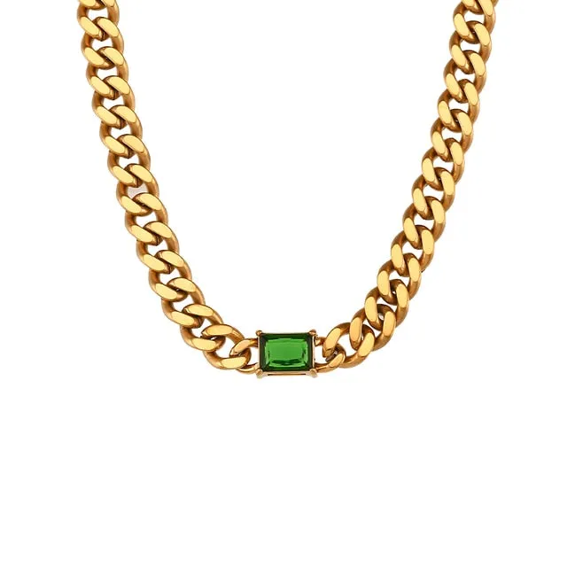 Cuban Chain Crystal Necklace Choker