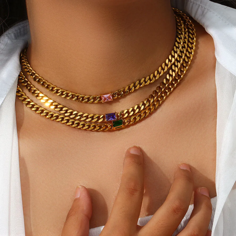 Cuban Chain Crystal Necklace Choker