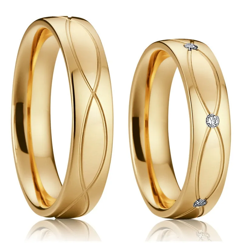 Cubic Zirconia and Gold-Filled Stainless Steel Wedding Ring Set