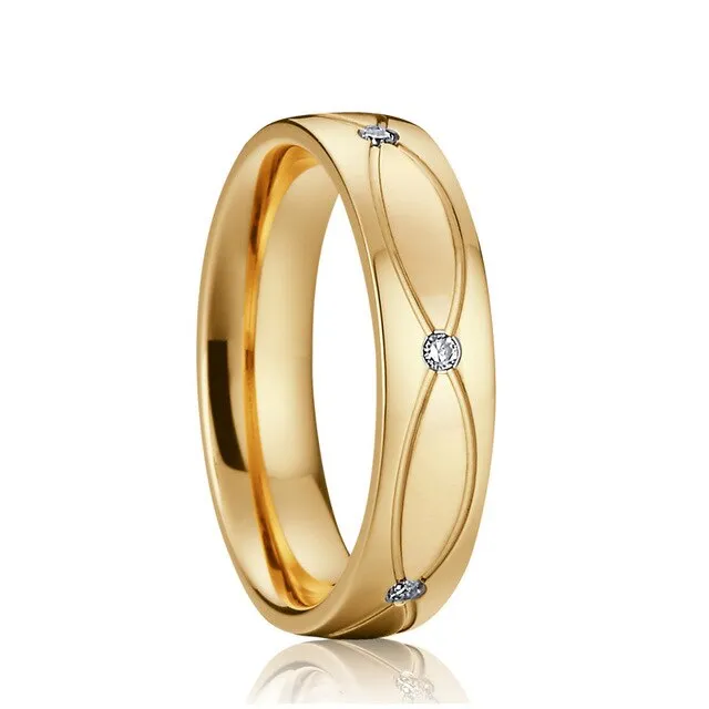 Cubic Zirconia and Gold-Filled Stainless Steel Wedding Ring Set