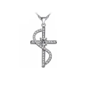 Cubic Zirconia Silver Cross with Wave Accent Necklace