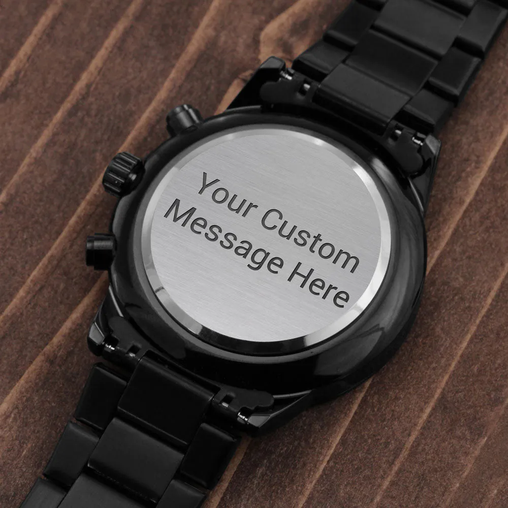 Custom Text Engraved Black Chronograph Watch For Men