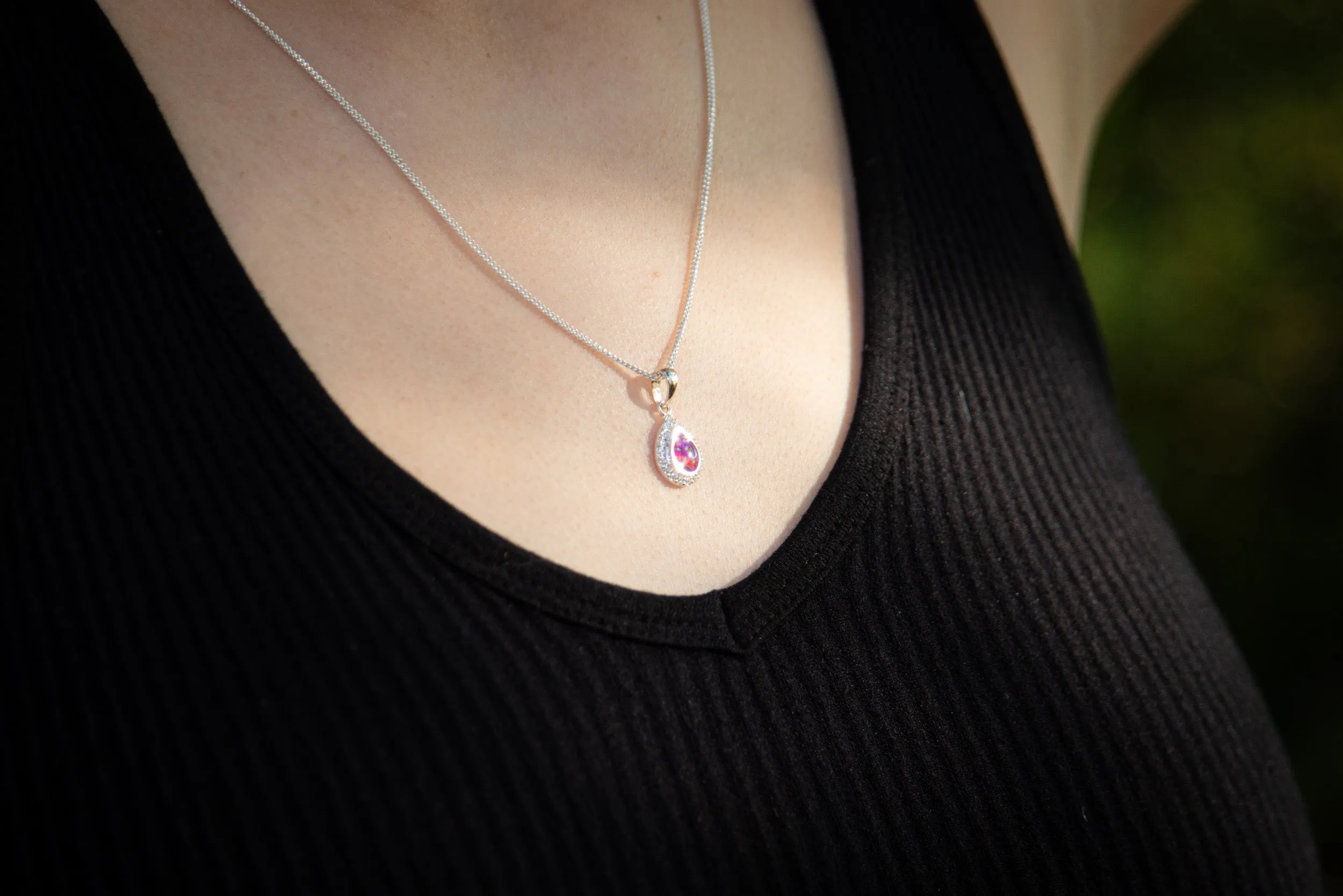 Dainty Bedazzled Opal Drop Pendant