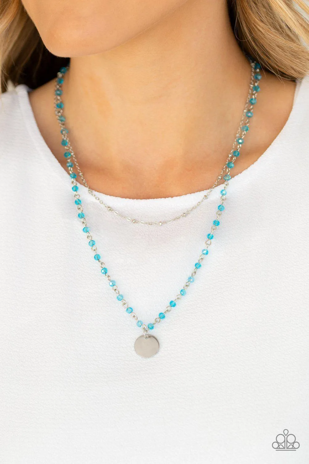 Dainty Demure Blue and Silver Necklace - Paparazzi Accessories