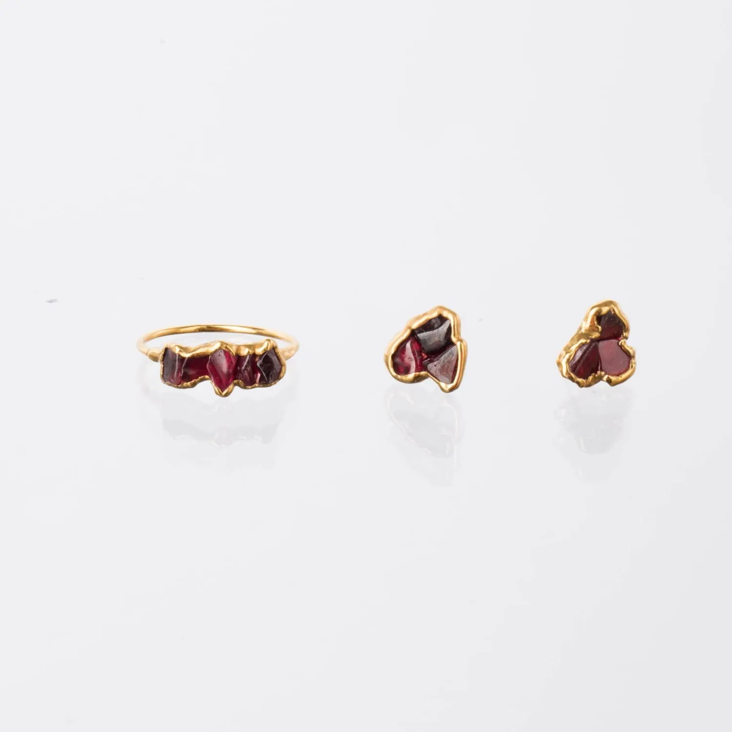 Dainty Raw Triple Garnet Cluster Stud Earrings