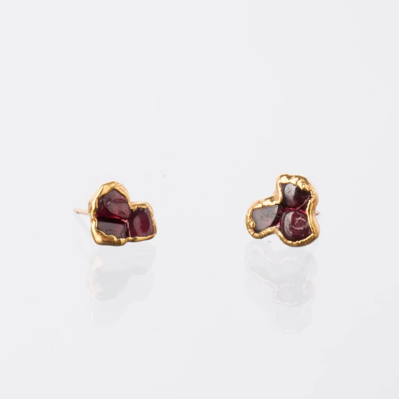 Dainty Raw Triple Garnet Cluster Stud Earrings