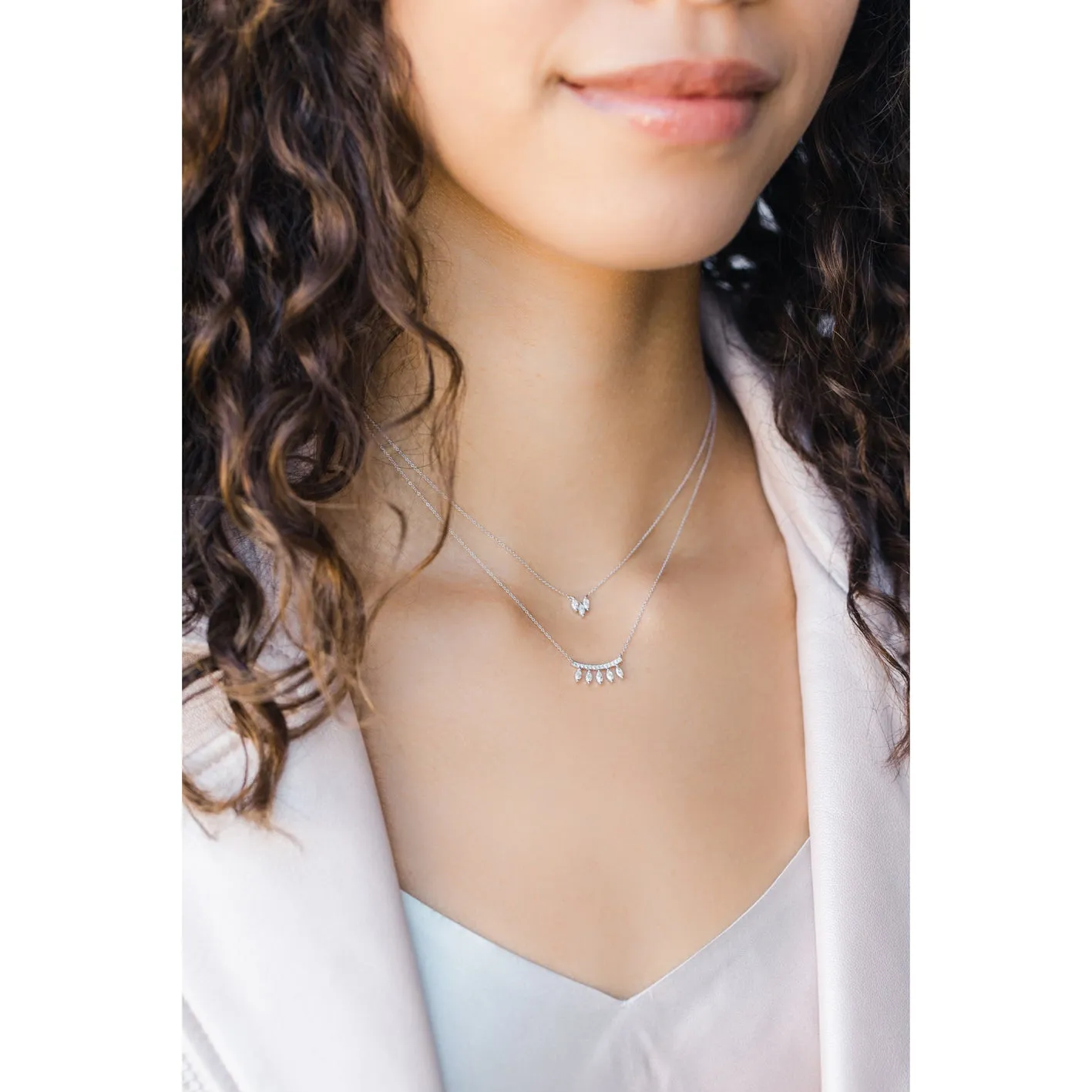 Dana Rebecca Designs - Alexa Jordan - Marquise Curved Pendant Necklace with Diamonds, White Gold