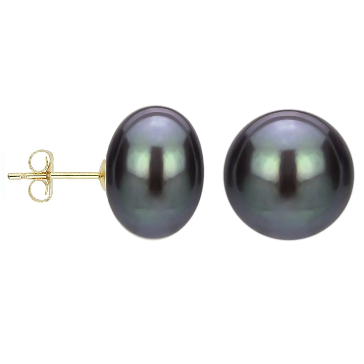 Dark Pearl Stud Earrings - Peacock Pearl Button Stud Earrings