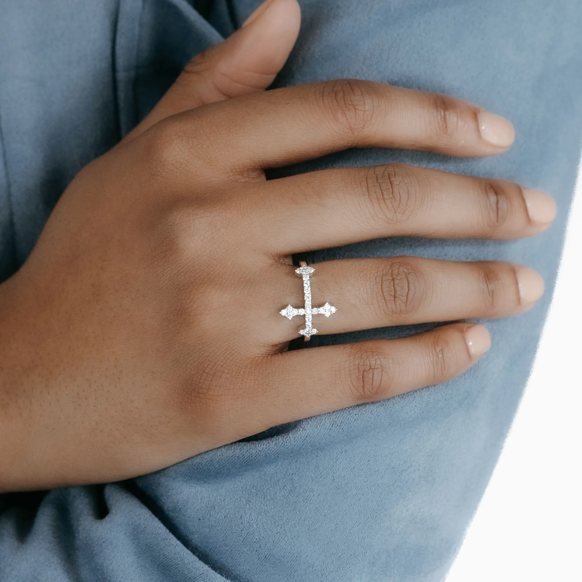 Diamond Gothic Cross Ring