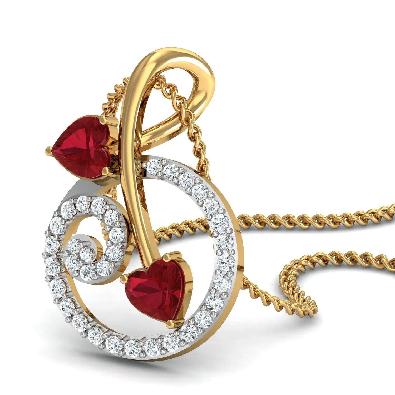 Diva maroon heart pendant (Gold Plated 925 Sterling Silver)