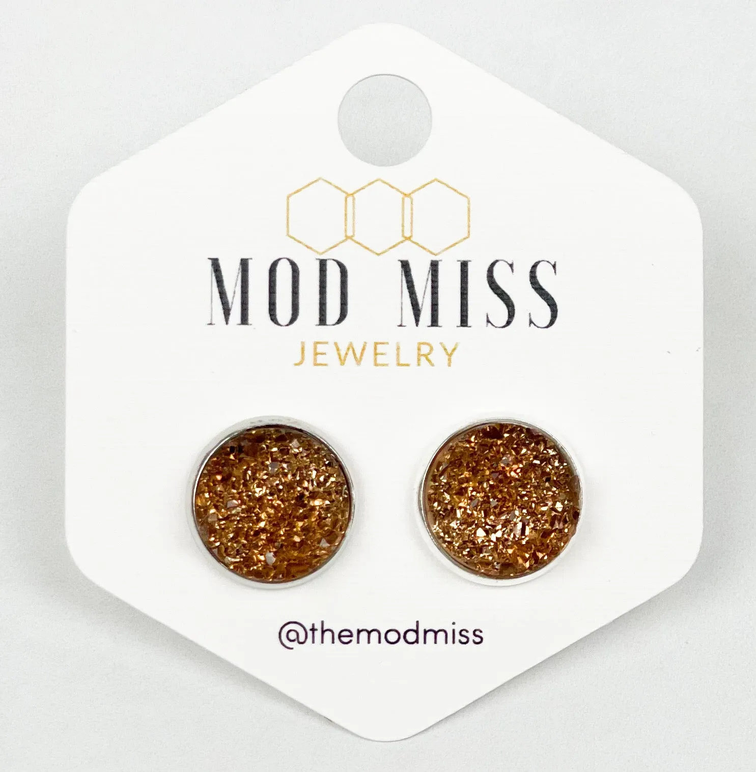 Druzy Stud Earring Toasted Coconut