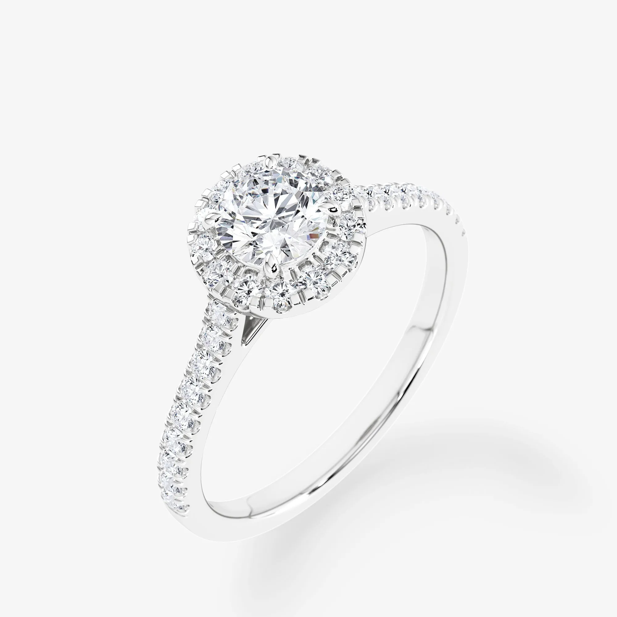 Embellished Halo 0.50 Carat Brilliant Cut Diamond 18K Gold Ring