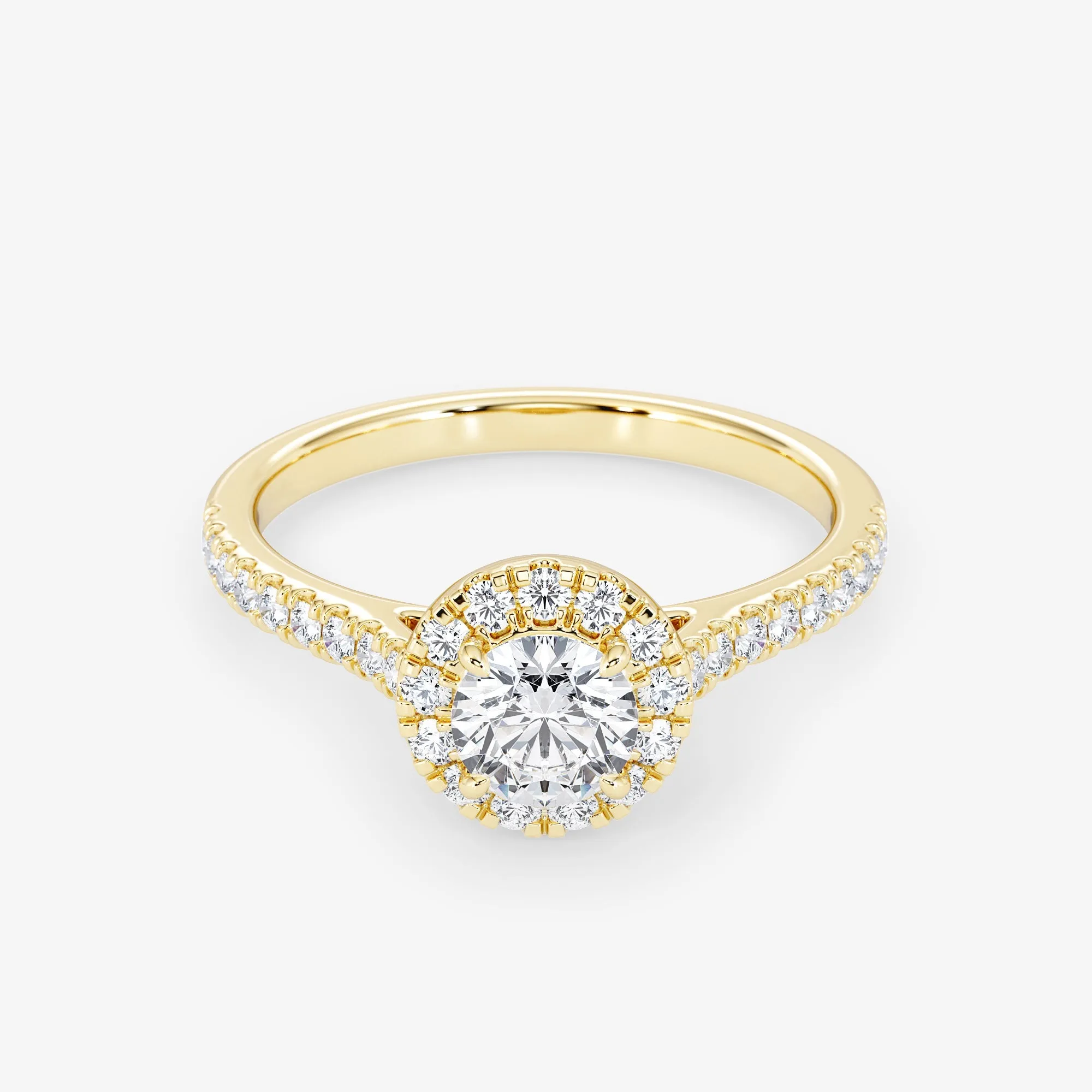 Embellished Halo 0.50 Carat Brilliant Cut Diamond 18K Gold Ring