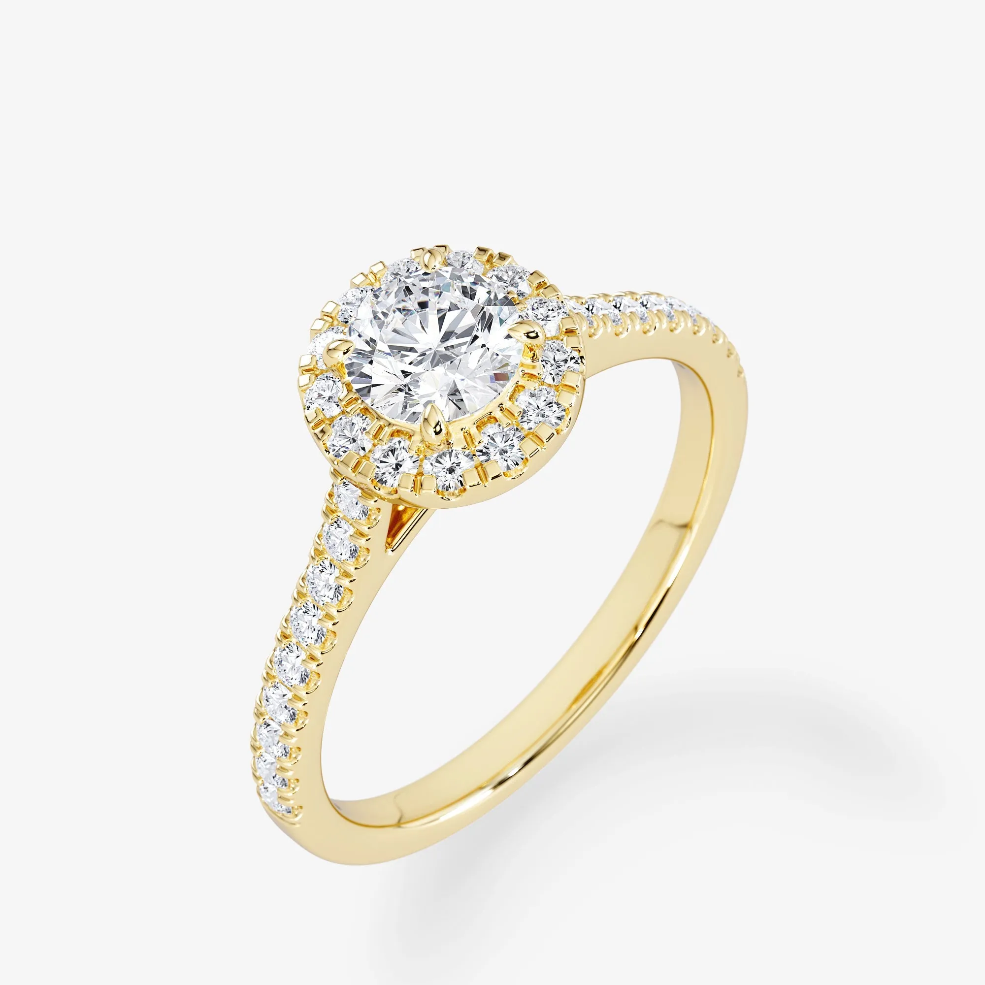 Embellished Halo 0.50 Carat Brilliant Cut Diamond 18K Gold Ring