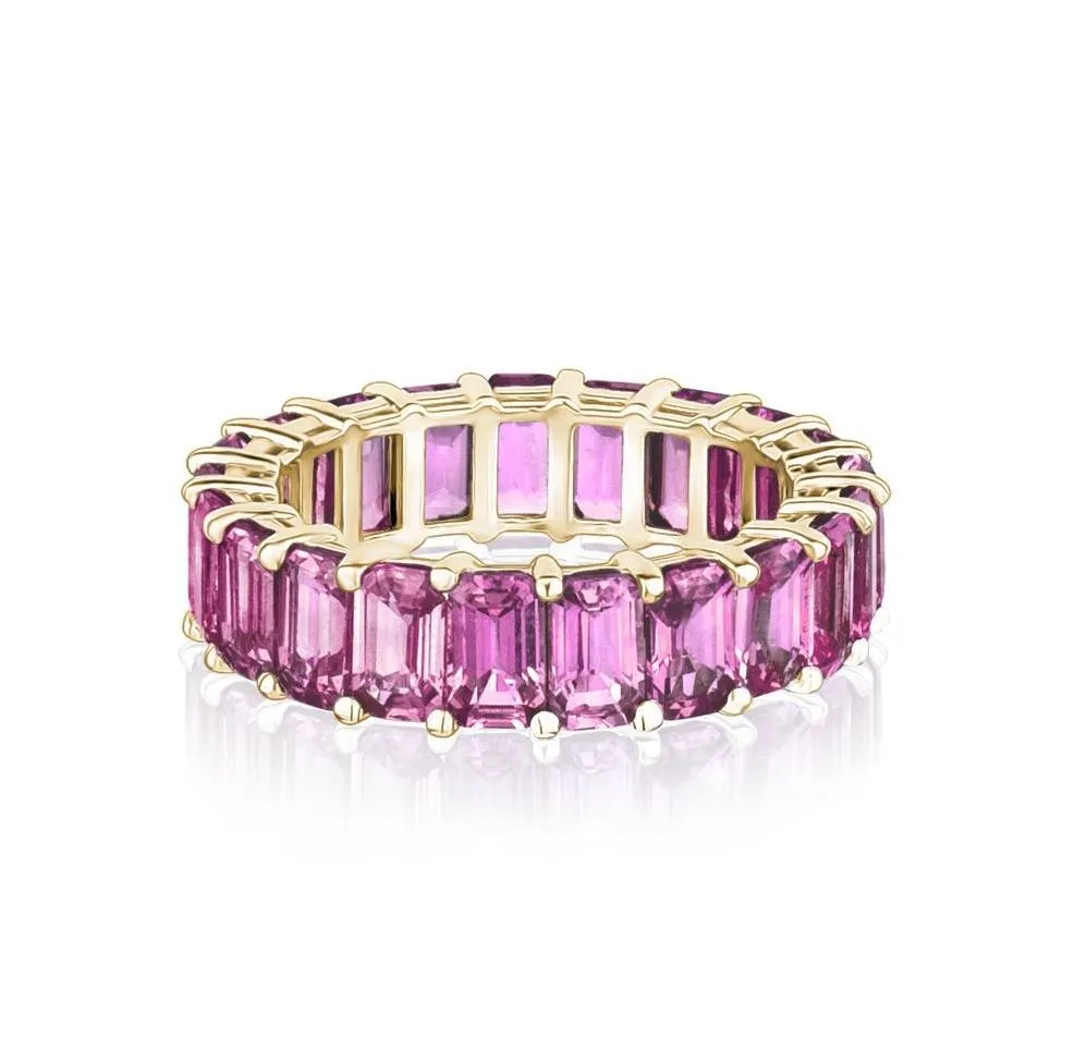 Emerald Cut Pink Sapphire Eternity Ring (7.55Ctw)