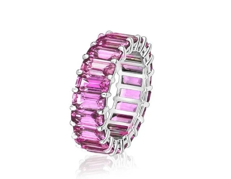 Emerald Cut Pink Sapphire Eternity Ring (7.55Ctw)